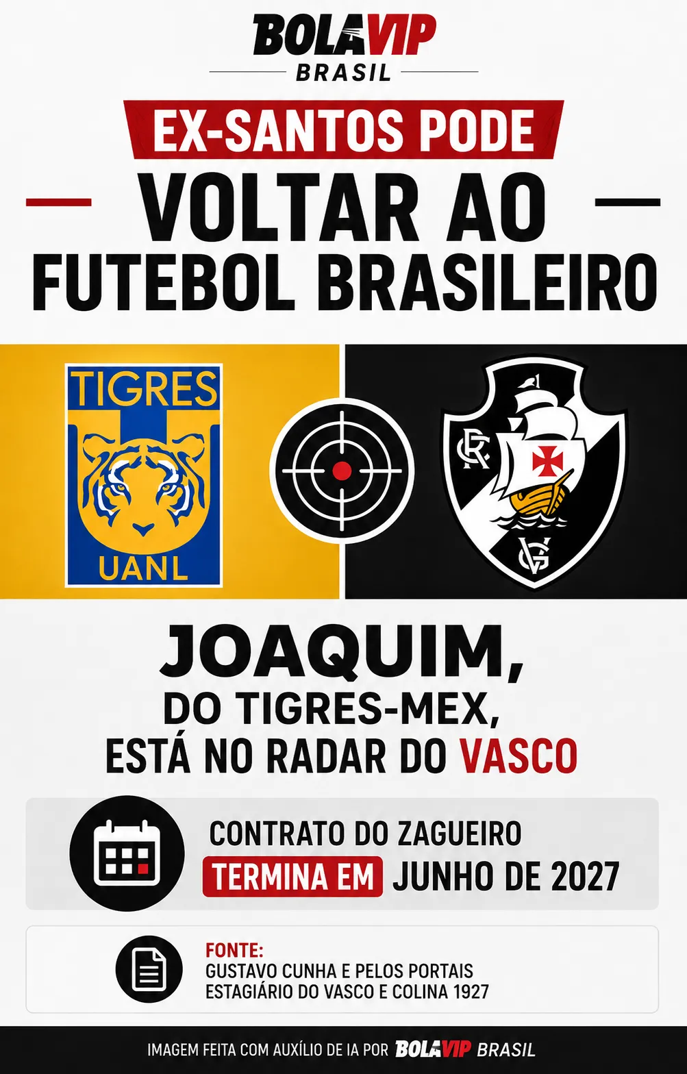 Joaquim no Vasco: zagueiro ex-Santos pode voltar em julho - Imagem do artigo original
