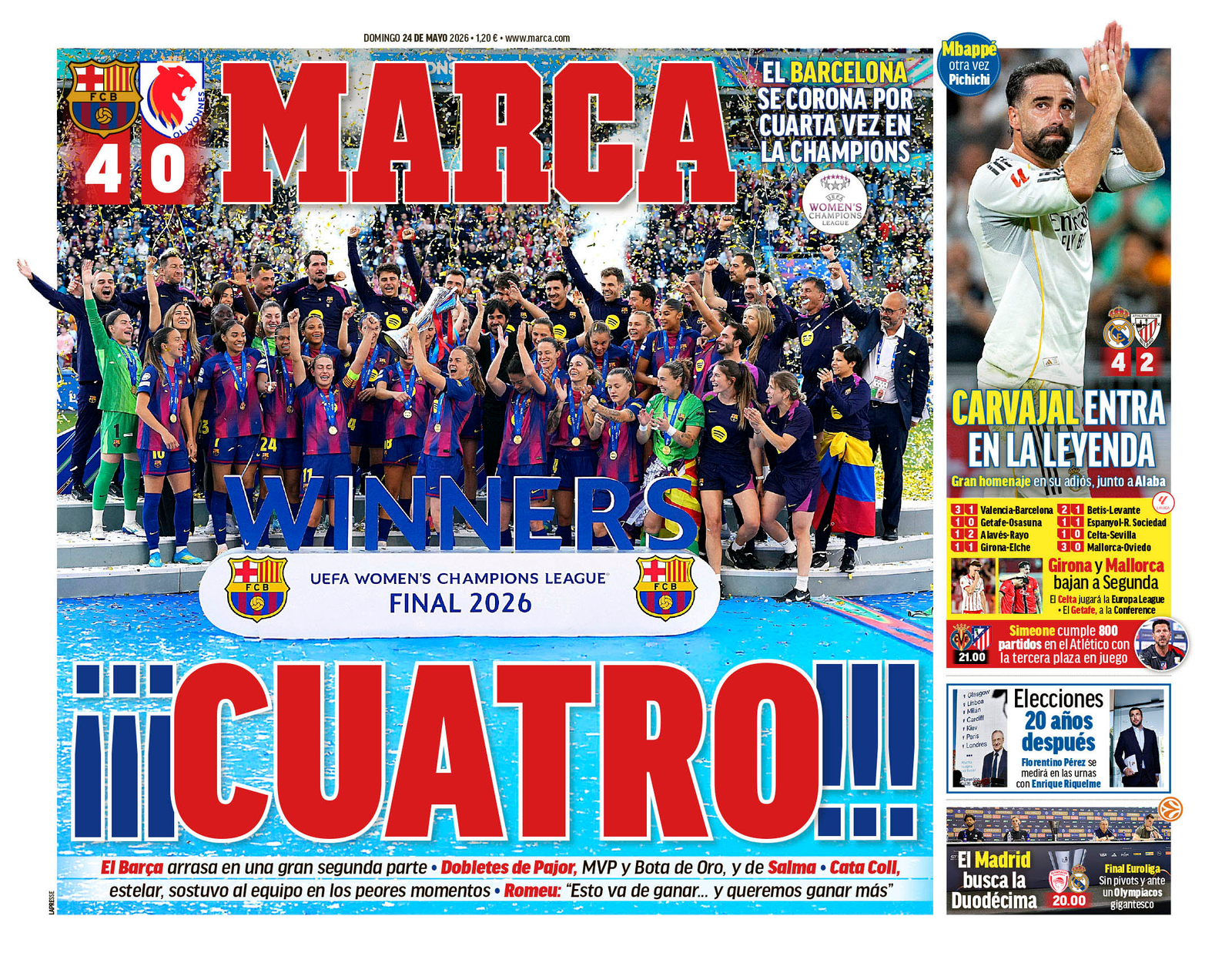 Capas de jornais de hoje destacam adeus de Carvajal e quedas - Imagem do artigo original